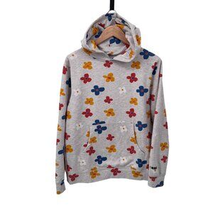 BSR by Samii Ryan Sweatshirt Womens S Gray Whimsical Flower Power Cotton Blend